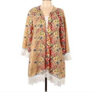 Relipop Floral Lace Trimmed‎ Boho Kimono Coverup Women's Size Large New